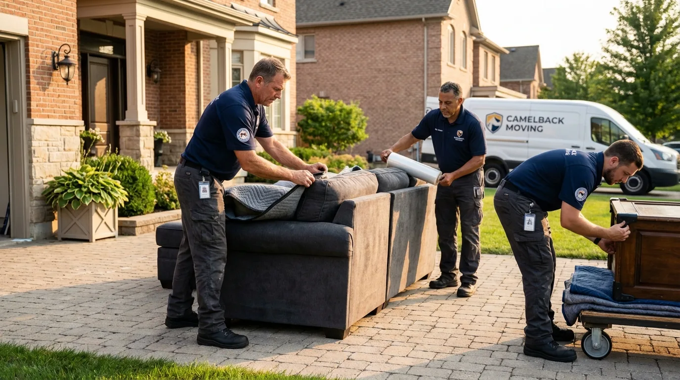 Large estate moving crew wrapping furniture in Binghamton, NY