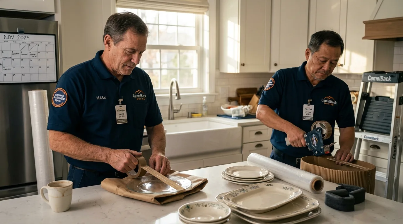 Professional crew packing kitchen dishware in Binghamton, NY